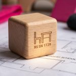 Early Years Furniture - Professional 16:9 hero banner. Ultra high resolution. A close-up, macro shot of a small, wooden building block with rounded edges, featuring a subtle engraved detail of the BS EN 1729 standard logo. The block is resting on a blueprint or schematic of a nursery layout, with a gentle accent glow of #737373 illuminating the safety standard. In the soft background, out of focus, are hints of vibrant #E2087E and deep #000000, suggesting a playful yet secure learning environment. The focus is on precision, safety, and foundational quality. Style: Editorial photography with a fine art touch.