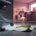 Mistakes Buying Office Furniture - Professional 16:9 hero banner. Ultra high resolution. An intricately designed, modern office space with subtle indicators of common pitfalls: a broken chair wheel subtly in the foreground, a tape measure tangled around a misplaced desk, and a crumpled blueprint. The scene is illuminated by an accent glow of #737373 highlighting the 'mistakes' while a sense of order and potential solutions emanates from the background, subtly in #E2087E. The overall atmosphere is authoritative yet helpful, reflecting the brand's expertise. Style: Architectural detail photography with a focus on problem identification and solution. Avoid: Groups around holographic tables, generic tech aesthetics, text overlays, cold blue tones, stock photo clichés.