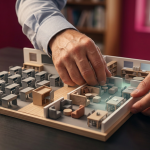 classroom design mistakes - Professional 16:9 hero banner. Ultra high resolution. A pair of hands, possibly a school business manager, carefully examining a miniature, intricately detailed 3D model of a classroom layout. The model shows clear flaws: rigid, static desk rows, and poorly placed furniture, contrasted with a section demonstrating flexible, zoned learning areas. A subtle glow in #737373 emanates from the 'improved' section of the model, highlighting its potential, while a background of #E2087E hints at an educational setting. The overall mood is one of careful analysis and problem-solving, reflecting Cost Cutters UK's authoritative and solution-oriented brand personality. Style: Macro detail, editorial photography. Avoid: Groups around holographic tables, generic tech aesthetics, text overlays, cold blue tones, stock photo clichés.