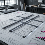 Cost Analysis Guide 2026 - Professional 16:9 hero banner. Ultra high resolution. A meticulously organised architectural blueprint or technical drawing of a commercial furniture layout, overlaid with subtle, glowing financial charts and data visualisations, in monochrome with accents of #E2087E and #000000. Key structural lines are highlighted with a precise, crisp #737373 light, signifying strategic planning and foresight. The scene evokes precision, long-term value, and expert financial management in commercial furniture procurement, set within a sophisticated, authoritative design studio. Style: Architectural photography with data visualisation elements. Avoid: Groups around holographic tables, generic tech aesthetics, text overlays, cold blue tones, stock photo clichés.