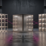 Right Storage System - Professional 16:9 hero banner. Ultra high resolution. A visually compelling, abstract representation of storage solutions. The scene features three distinct, glowing geometric structures, each subtly representing shelving (open, accessible grid), cabinets (closed, secure cube), and lockers (individual, compartmentalised units). These structures are interconnected by subtle, flowing lines, symbolising the strategic framework for selection. The primary light source casts a #737373 accent glow, highlighting the edges and key features. Elements of #E2087E and #000000 are used for subtle background gradients and accents, creating depth and a professional, authoritative mood. The setting is clean and conceptual, suggesting precise planning and optimal organisation within a commercial UK environment. Style: Conceptual photography with dramatic, focused lighting. Avoid: Groups around holographic tables, generic tech aesthetics, text overlays, cold blue tones, stock photo clichés.