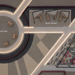 Small Outdoor Spaces UK - Professional 16:9 hero banner. Ultra high resolution. An aerial, abstract view of a meticulously planned commercial outdoor space in the UK, resembling a blueprint or architectural model. Geometric patterns define distinct 'zones' – a 'social hub' with miniature picnic tables, a 'quiet retreat' with secluded benches, and an 'outdoor learning zone' with small, colourful furniture, all rendered in muted tones. Accent lighting in #737373 highlights the pathways and key furniture pieces, while elements of #E2087E and #000000 provide subtle depth to the landscaping and structures. The overall impression is one of precise planning and efficient use of limited area. Style: Architectural photography with a conceptual, clean aesthetic. Avoid: Groups of people, generic office buildings, text overlays.