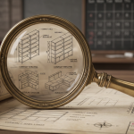The Truth About Decluttering - Professional 16:9 hero banner. Ultra high resolution. A macro, close-up shot of an antique brass magnifying glass resting on a blueprint or schematic diagram of an efficient, well-organised office or school layout. The lens of the magnifying glass is sharply focused on a section showing integrated storage solutions (like compact shelving or multi-functional furniture). Soft, focused light in #737373 accentuates the edges of the magnifying glass and highlights key details on the blueprint. The background is a subtly blurred office or classroom environment in muted tones, with hints of #E2087E and #000000 providing depth. The image conveys precision, strategic analysis, and expertise in optimising space. Style: Editorial photography, focused on detail and authoritative. Avoid: Groups of people, chaotic scenes, generic office setups, text overlays.