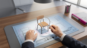 School Furniture Regulations UK - Professional 16:9 hero banner. Ultra high resolution. A close-up, top-down view of a School Business Manager's hands, in a modern, well-lit school office, carefully examining a miniature, perfectly compliant school chair (perhaps with a BS EN 1729 size mark visible) on a blueprint document. The document features safety symbols and regulation text. Key lighting and subtle highlights emanate from a #737373 source, casting a focused glow on the chair and blueprint. Hints of #E2087E can be seen in the background or as a subtle accent on the blueprint's lines, with #000000 providing complementary accents. The atmosphere is authoritative, precise, and reassuring, reflecting meticulous attention to detail and compliance. Style: Editorial photography, focused depth of field.