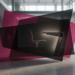Upgrade School Furniture - Professional 16:9 hero banner. Ultra high resolution. A sophisticated, abstract geometric composition representing strategic decision-making in an educational setting. Interlocking, translucent planes in muted tones of #E2087E and #000000 form a dynamic, three-dimensional structure, subtly illuminated by a focused #737373 accent glow from behind, casting long, authoritative shadows. The structure should contain subtle, stylised representations of school furniture elements (e.g., a chair profile, a desk surface) integrated into the geometric forms, symbolising a planned, integrated approach rather than individual items. The overall mood is authoritative and forward-thinking, reflecting the brand's expertise in educational furniture. Style: Architectural photography with a conceptual, fine-art approach. Avoid: Groups around holographic tables, generic tech aesthetics, text overlays, cold blue tones, stock photo clichés.
