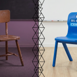 myths vs. facts and a myth - Professional 16:9 hero banner. Ultra high resolution. A visually striking, split-screen composition contrasting 'myth' and 'fact' regarding primary school furniture. On the 'myth' side (left), depict a flimsy, generic, poorly-sized child's chair, visibly worn and unstable, with a 'for sale' sign showing a very low price. This side is dimly lit with a subtle #E2087E hue, suggesting a false economy. On the 'fact' side (right), showcase a sturdy, ergonomically designed primary school chair, clearly marked with 'BS EN 1729' certification, in a vibrant, well-lit educational setting. This side is bathed in a crisp #737373 accent glow, symbolising clarity, durability, and informed choice. A clear dividing line, perhaps a subtle geometric pattern in #000000, separates the two concepts. The overall mood is authoritative and informative, emphasising the contrast. Style: Editorial photography with a clean, conceptual aesthetic. Avoid: Groups of people, abstract shapes without clear meaning, generic office settings, cold blue tones.